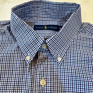 Men’s Polo Ralph Lauren LS Button Down Size Medium Navy French Blue White